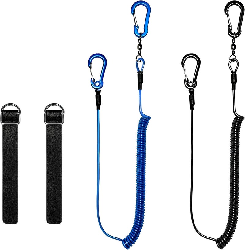 Pristis Fishing Pole Tethers, Retractable Kayak Paddle Leash with Steel Wire, Heavy Duty Coiled Lanyard Saltwater Rod Gear - Image 1